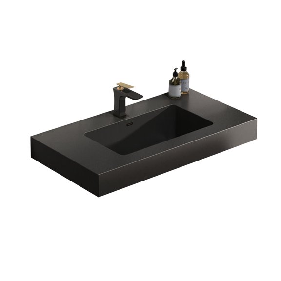 Long - lasting engineered quartz integrated basin in matte black for versatile bathroom styles