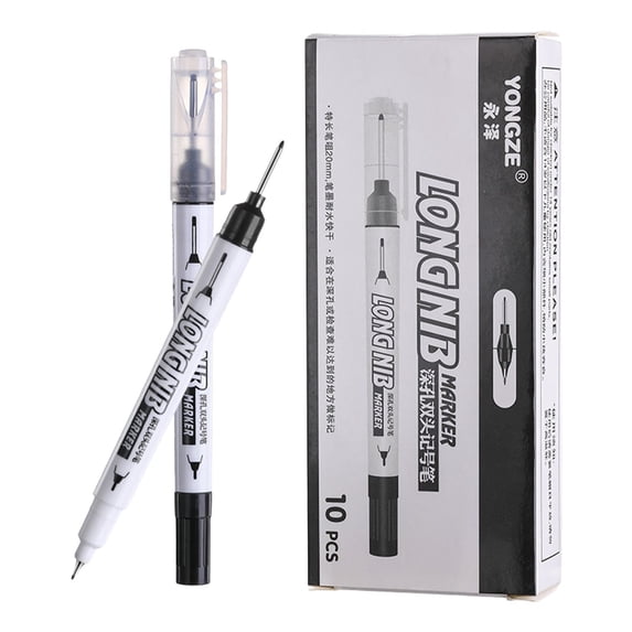 Long nib marker, 20mm Extended Tip Waterproof Carpenter Marking Pens for Woodworking Construction DIY Projects, Permanent Marker Tool for Metal Wood Plastic Concrete and Narrow Spaces, 10 Pack