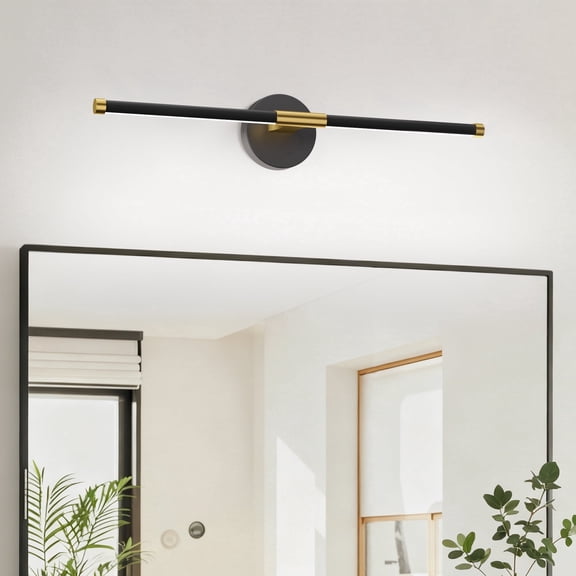 Kincubow 24 Inch LED Bathroom Vanity Light, Modern Black and Gold Wall Sconce, 360° Rotatable Over Mirror Lighting Fixture, 6000K Daylight, Hardwired Indoor Wall Light
