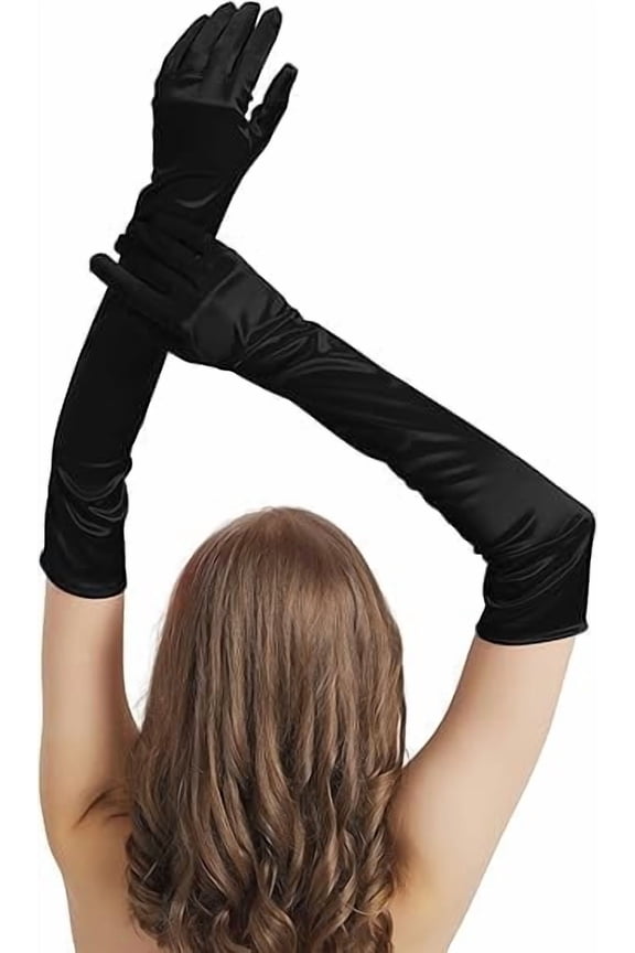 Long satin gloves dress women elbow length 21 "Long gloves Opera 1920 party dance dress formal black