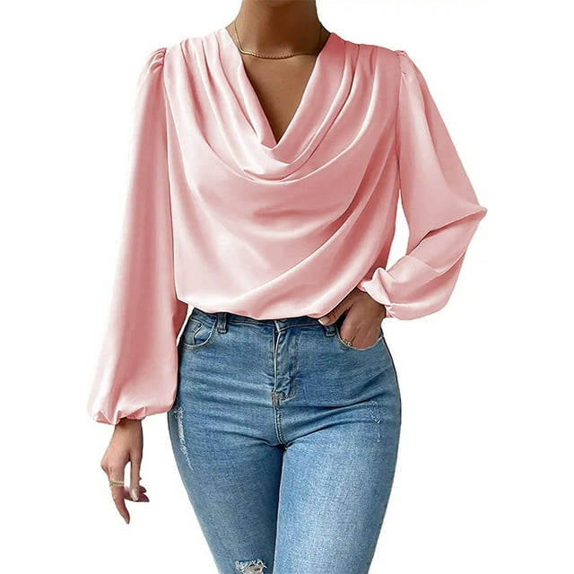 Long sleeve shirt loose cowl collar top shirt for women - Walmart.com