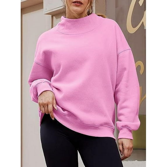 Long-sleeved High Neck Sweatshirt (M, SachetPink)