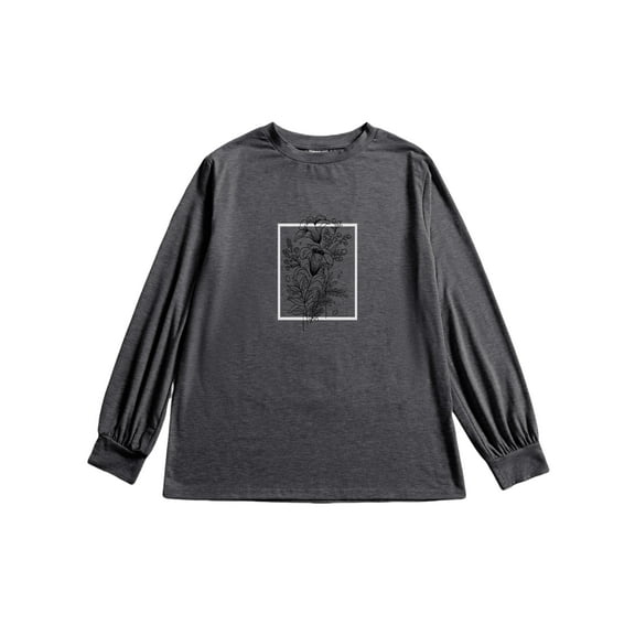 Long sleeved T-shirt for Women Crew Neck Tops Print Tees Shirts Loose Fit Soft Casual