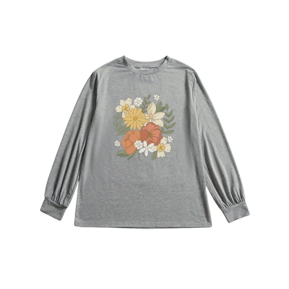 Long sleeved T-shirt for Women Crew Neck Tops Print Tees Shirts Loose Fit Soft Casual
