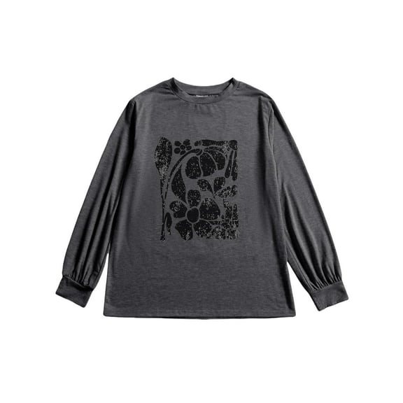 Long sleeved T-shirt for Women Crew Neck Tops Print Tees Shirts Loose Fit Soft Casual