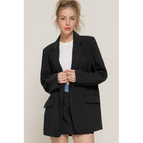 Long slv front button closure blazer