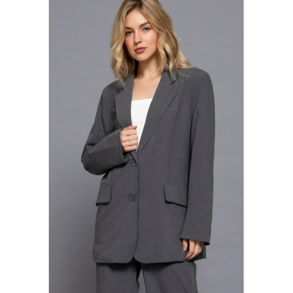Long slv front button closure blazer