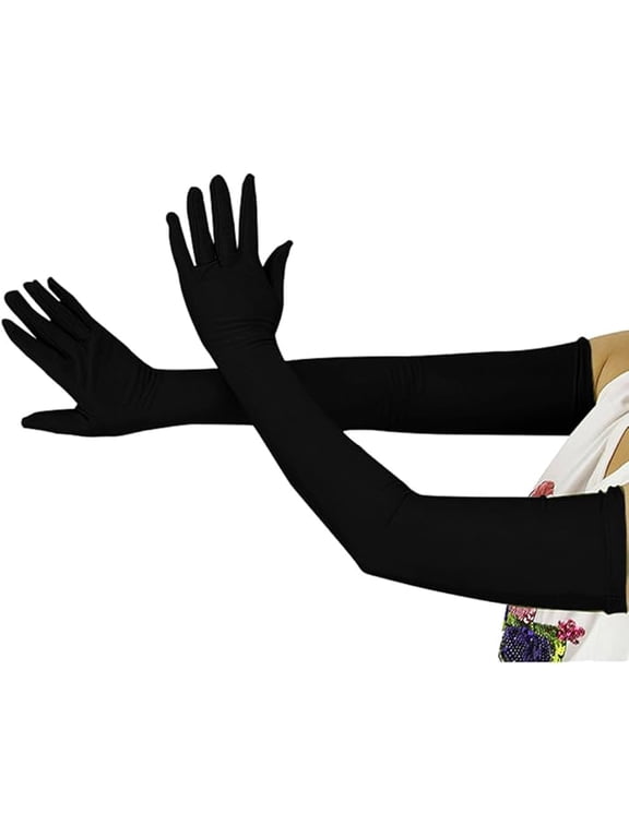 Long spandex elastic opera gloves, children's unisex elbow crossing etiquette gloves, 5-18 years old, stage party black long gloves