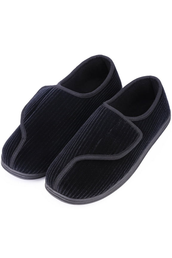 LongBay Men's Adjustable Diabetic Slippers Memory Foam Arthritis Edema Swollen House Shoes