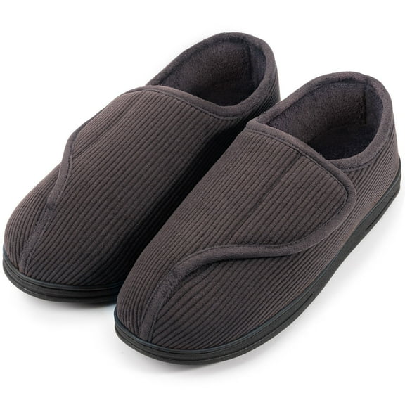LongBay Men's Adjustable Diabetic Slippers Memory Foam Arthritis Edema Swollen House Shoes
