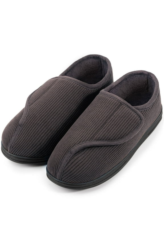 LongBay Men's Adjustable Diabetic Slippers Memory Foam Arthritis Edema Swollen House Shoes