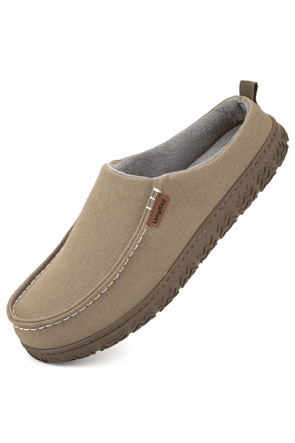 LongBay Men's Canvas Moccasin Slippers Slip on Memory Foam Clog House Shoes for Indoor Outdoor