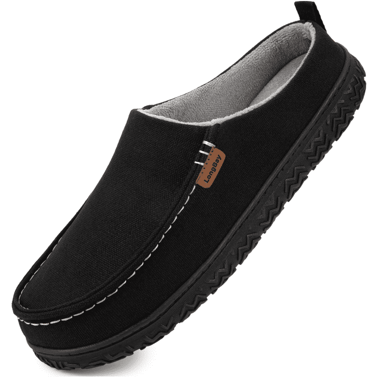 LongBay Men's Canvas Moccasin Slippers Slip on Memory Foam Clog