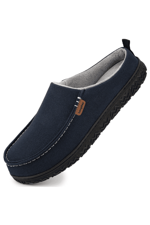 LongBay Men's Canvas Moccasin Slippers Slip on Memory Foam Clog House Shoes for Indoor Outdoor