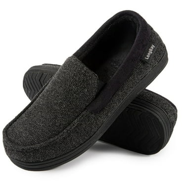 LongBay Men's Cozy Moccasin Slippers Loafer House Shoes with Memory Foam and Rubber Sole for Indoor Outdoor