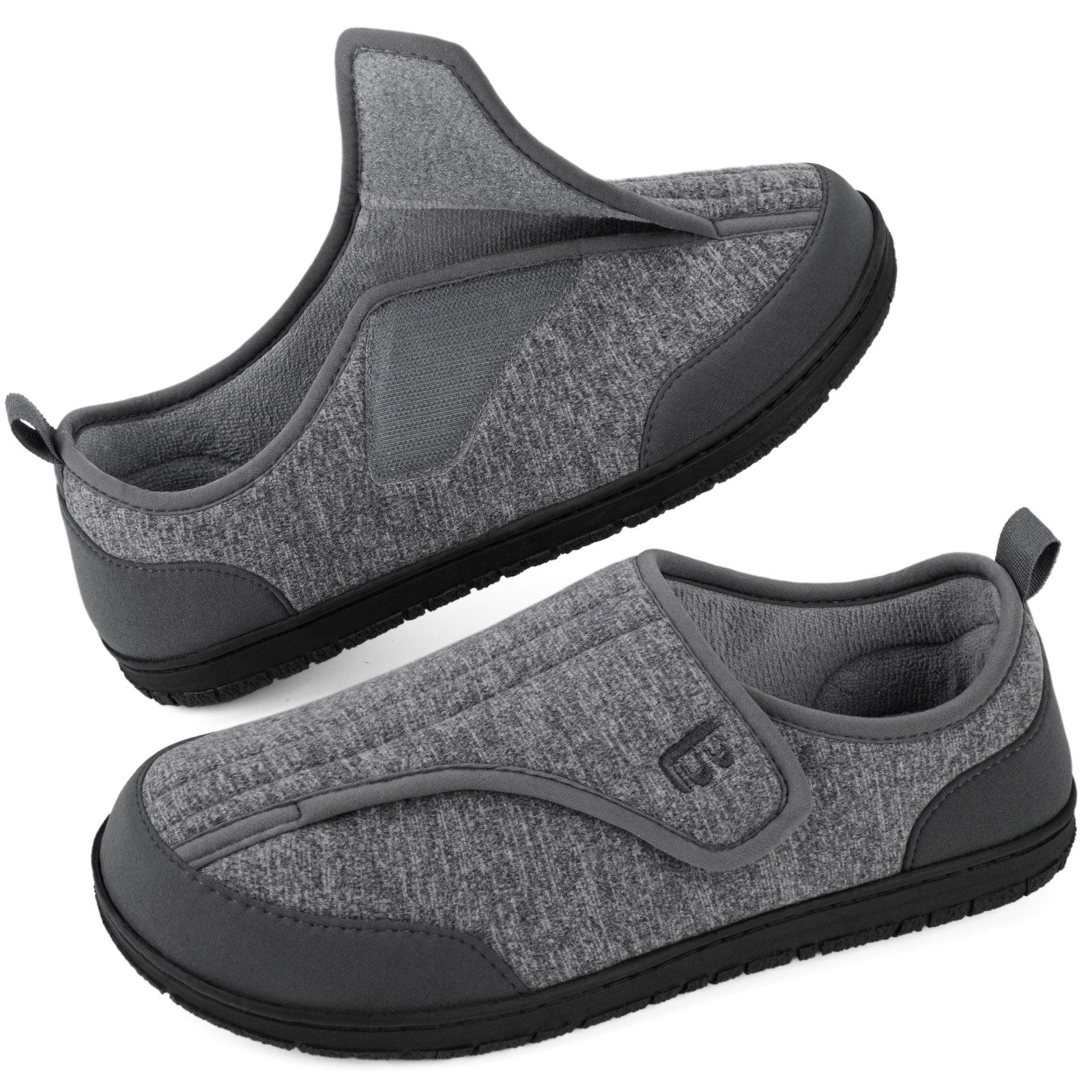 LongBay Men's Diabetic Slippers Wide Adjustable House Shoes for