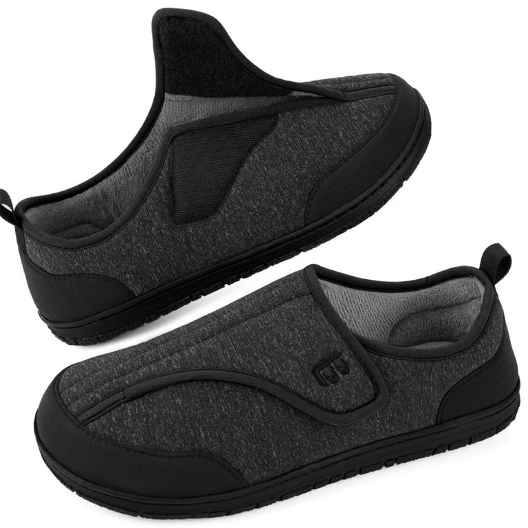 LongBay Men's Diabetic Slippers Wide Adjustable House Shoes for