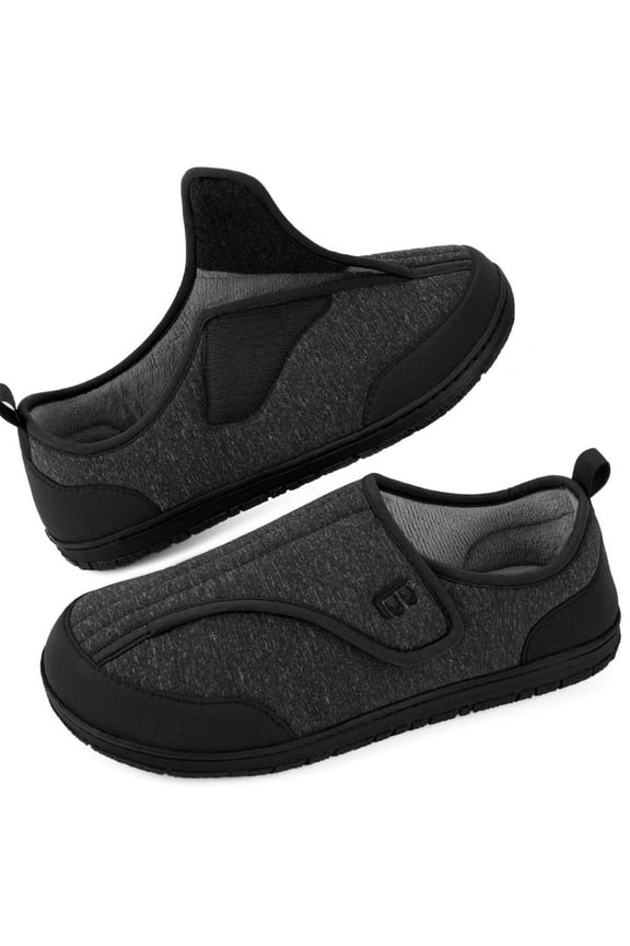 LongBay Men's Diabetic Slippers Wide Adjustable House Shoes for Swollen Feet Non-Binding Indoor/Outdoor Comfort