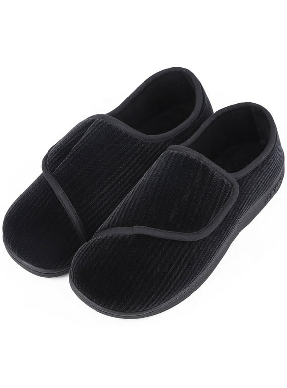 LongBay Men's Memory Foam Diabetic Slippers Comfy Warm Plush Fleece Arthritis Edema Swollen House Shoes