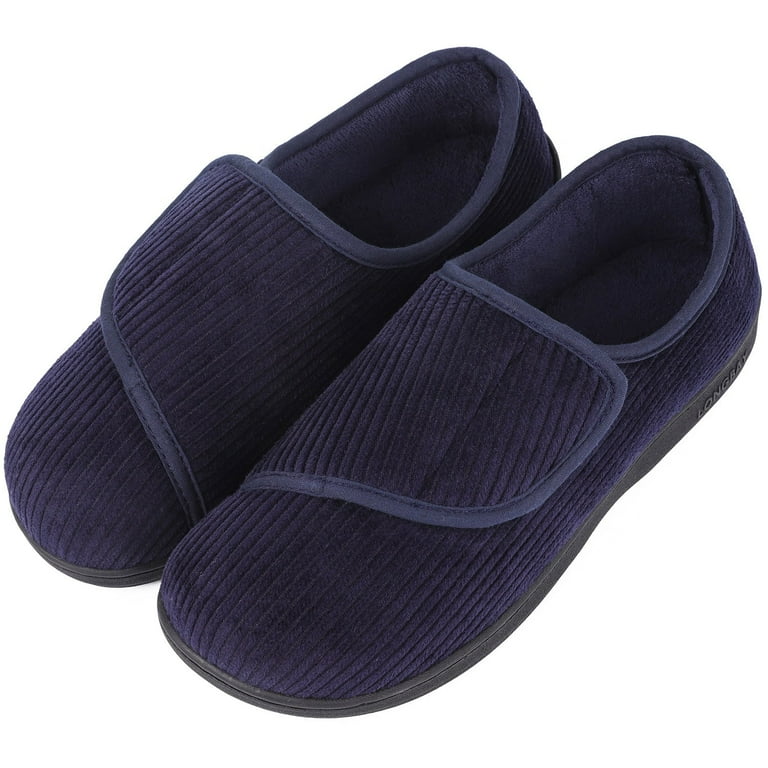LongBay Men s Memory Foam Diabetic Slippers Comfy Warm Plush Fleece Arthritis Edema Swollen House Shoes