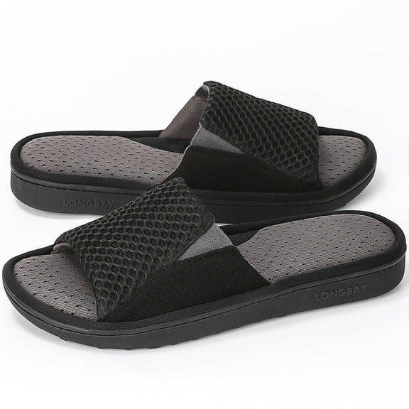 LongBay Men's Memory Foam Slide Slippers Breathable House Shoes Slip-On Open Toe Slippers