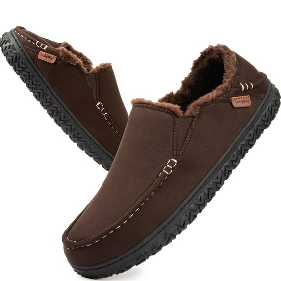 LongBay Men's Moccasins Slip-on Memory Foam Slippers House Shoes Indoor Outdoor