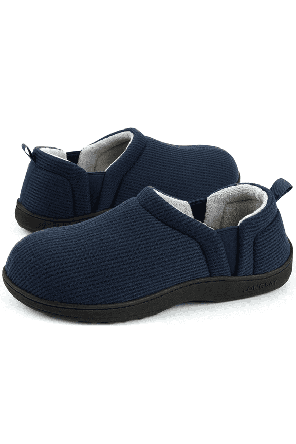 LongBay Men's Slippers Warm Bedroom House Shoes Slip-On Memory Foam Winter House Slippers for Indoor Outdoor