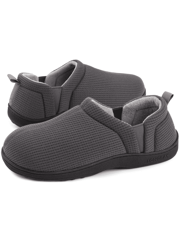 LongBay Men's Slippers Warm Bedroom House Shoes Slip-On Memory Foam Winter House Slippers for Indoor Outdoor
