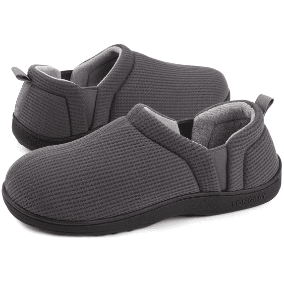 LongBay Men's Slippers Warm Bedroom House Shoes Slip-On Memory Foam Winter House Slippers for Indoor Outdoor