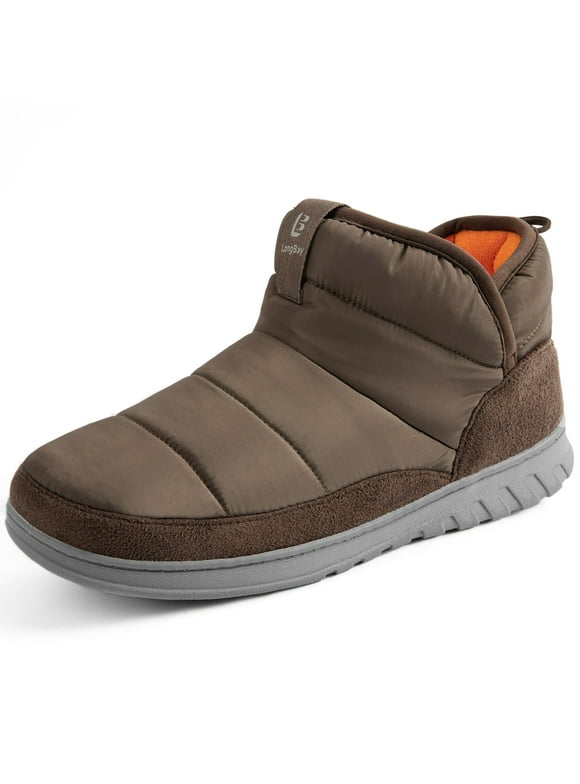 LongBay Mens Bootie Slippers with Memory Foam Indoor Outdoor Warm House Shoes Sport Lounge Camping Boots