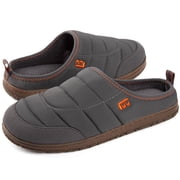 LongBay Mens Memory Foam Slip on Slippers - Two-Tone Indoor Outdoor House Shoes for Camping Garden, Non-Slip Rubber Sole, Comfortable Down Clogs