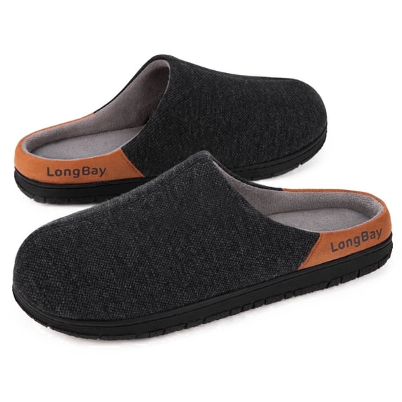 LongBay Men's Memory Foam Slippers Comfy Non Slip Indoor Outdoor House Shoes