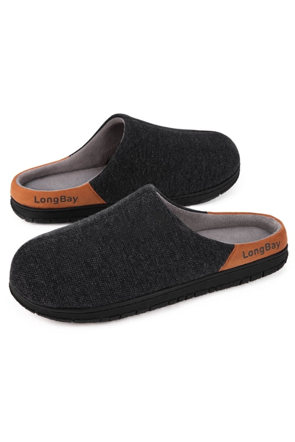 LongBay Men's Memory Foam Slippers Comfy Non Slip Indoor Outdoor House Shoes