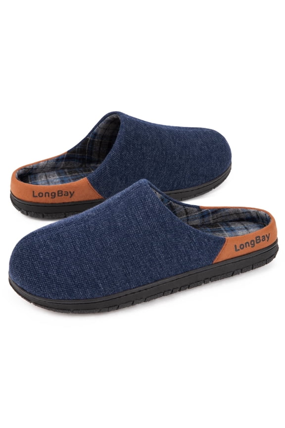 LongBay Men's Memory Foam Slippers Comfy Non Slip Indoor Outdoor House Shoes