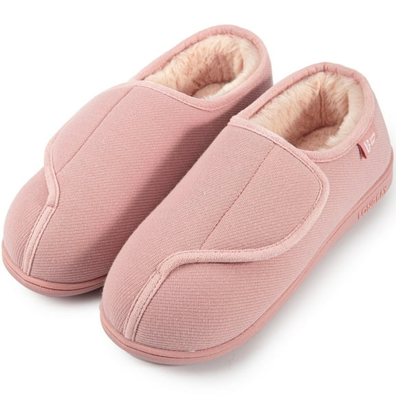 LongBay Women's Adjustable Diabetic Slippers Memory Foam Arthritis Edema Fuzzy House Shoes