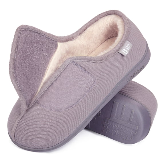 LongBay Women's Adjustable Diabetic Slippers Memory Foam Arthritis Edema Fuzzy House Shoes