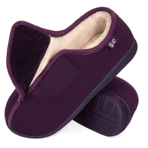 LongBay Women's Adjustable Diabetic Slippers Memory Foam Arthritis Edema Fuzzy House Shoes