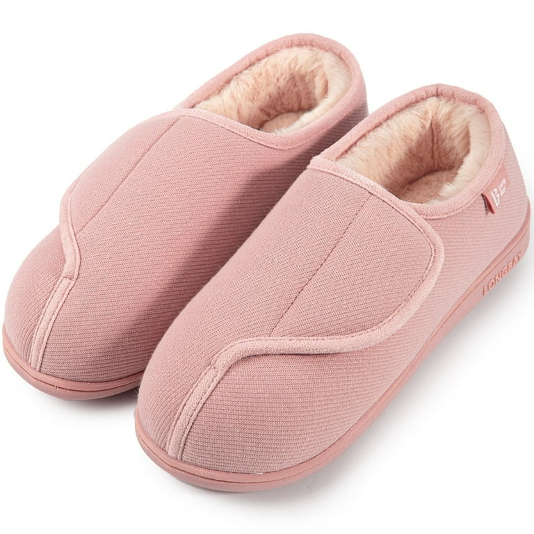 Longbay Women s Adjustable Diabetic Slippers Memory Foam Arthritis Edema House Shoes Size 9 Pink