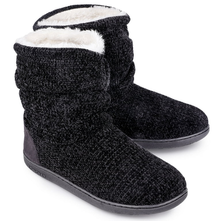 LongBay Women s Chenille Knit Cosy Boots Slippers Soft Plush