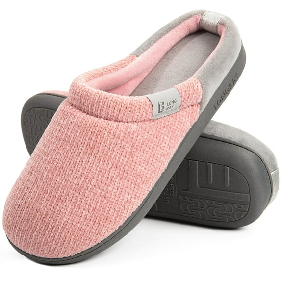 LongBay Women's Chenille Knit Slippers Comfort Memory Foam Slip on House Shoes Indoor Outdoor