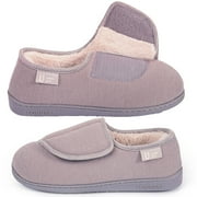 LongBay Women's Diabetic Adjustable Slippers Comfy Cozy Furry Memory Foam House Shoes for Arthritis Edema.
