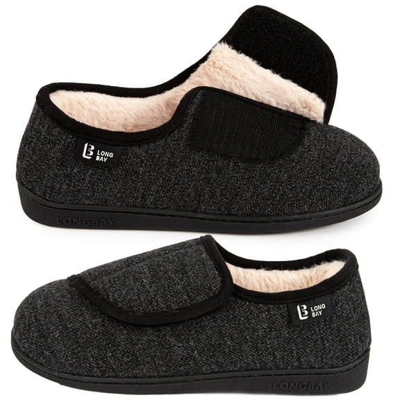 LongBay Women's Diabetic Adjustable Slippers Comfy Cozy Furry Memory Foam House Shoes for Arthritis Edema.