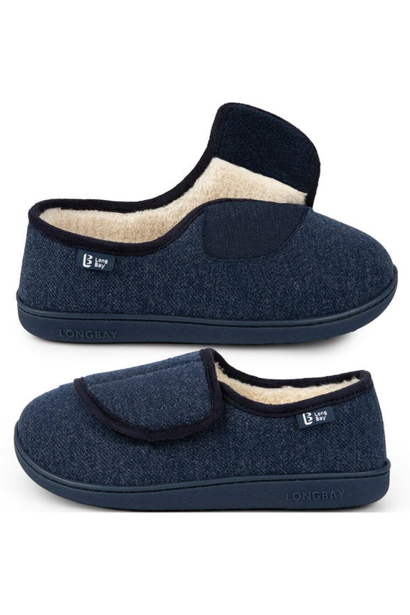 LongBay Women's Diabetic Adjustable Slippers Comfy Cozy Furry Memory Foam House Shoes for Arthritis Edema.