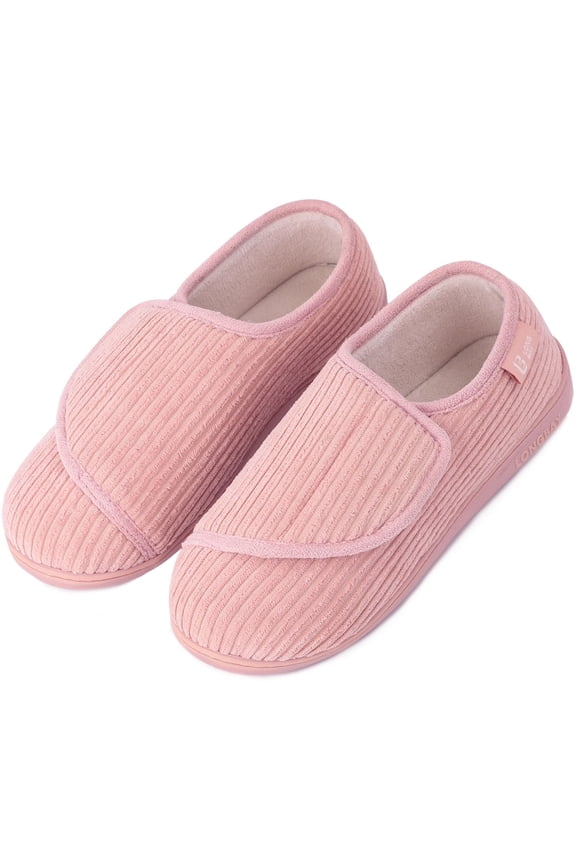 LongBay Women's Adjustable Diabetic Slippers Memory Foam Arthritis Edema Fuzzy House Shoes