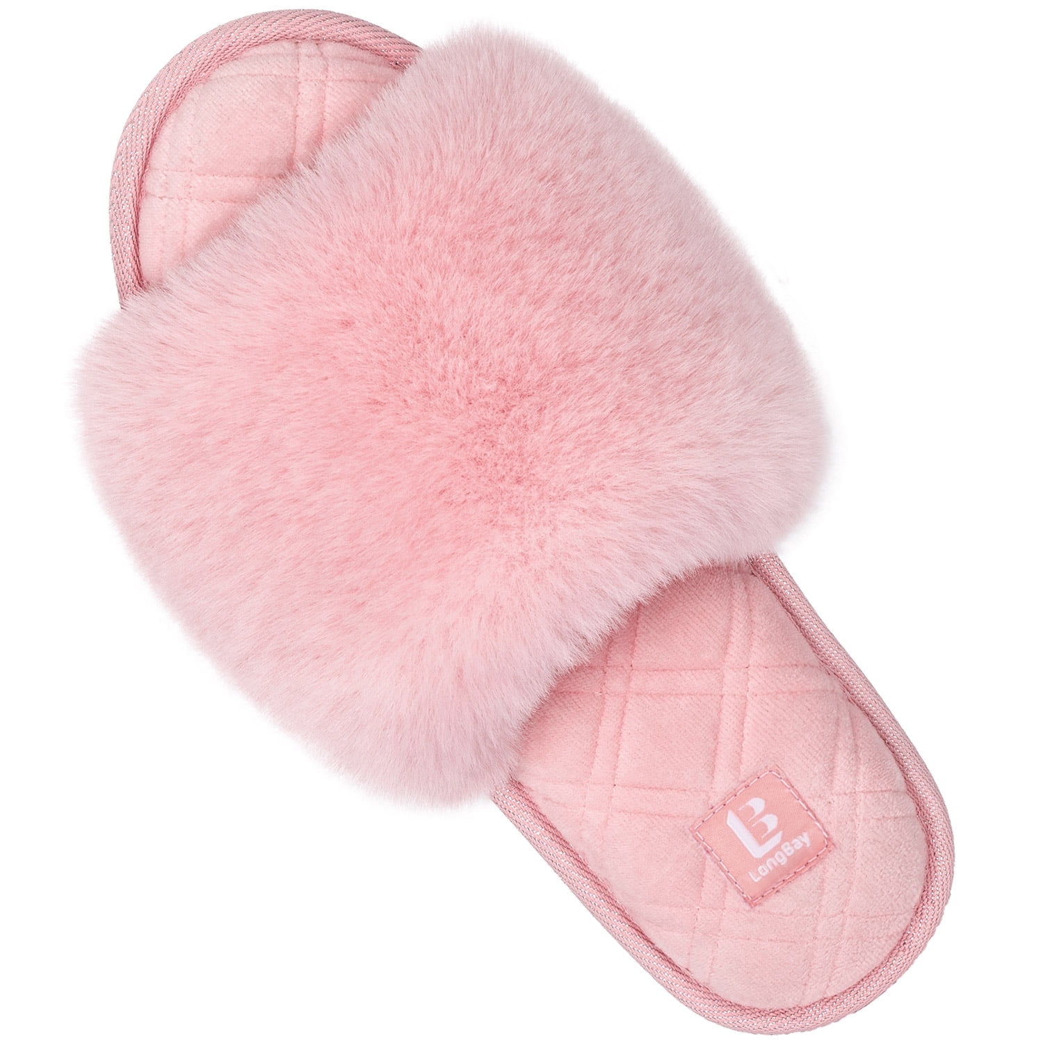 LongBay Women s Fuzzy Faux Fur Memory Foam Cozy Flat Spa Slide