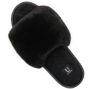 LongBay Women's Fuzzy Faux Fur Memory Foam Cozy Flat Spa Slide Slippers Comfy Open Toe Slip On House Shoes Sandals, Size 9-10 US