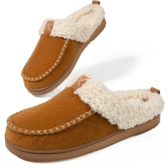 LongBay Women's Moccasin House Slippers, Wool-Like Memory Foam House Shoes with Plush Fleece Lining, Slip-On Moc Clogs for Indoor Outdoor