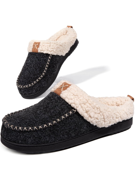 Women's Moccasin House Slippers, Wool-Like Memory Foam House Shoes with Plush Fleece Lining, Slip-On Moc Clogs for Indoor Outdoor