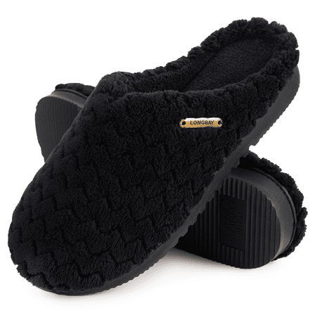 LongBay Women’s Soft Flannel Memory Foam Slippers Slip on House Fuzzy Shoes Indoor Outdoor