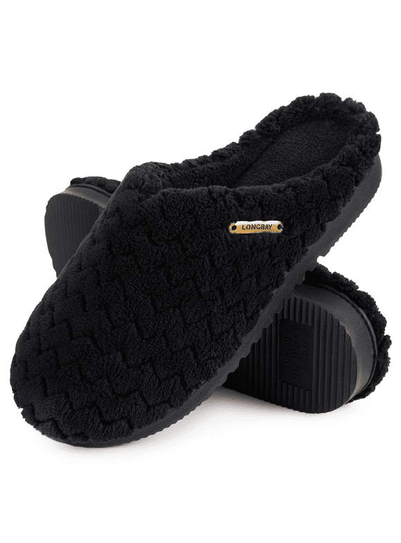 LongBay Women’s Soft Flannel Memory Foam Slippers Slip on House Fuzzy Shoes Indoor Outdoor
